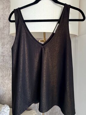 Jazmin Chebar Metallic V-Neck Camisole Tank Top - Black